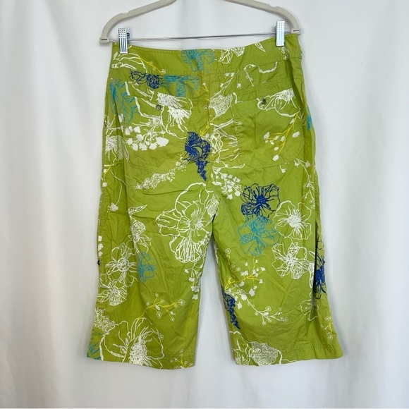Chico's Cropped Capri Pants Womens 2 Green Cotton Floral Print Tropical Coastal - Picture 7 of 13
